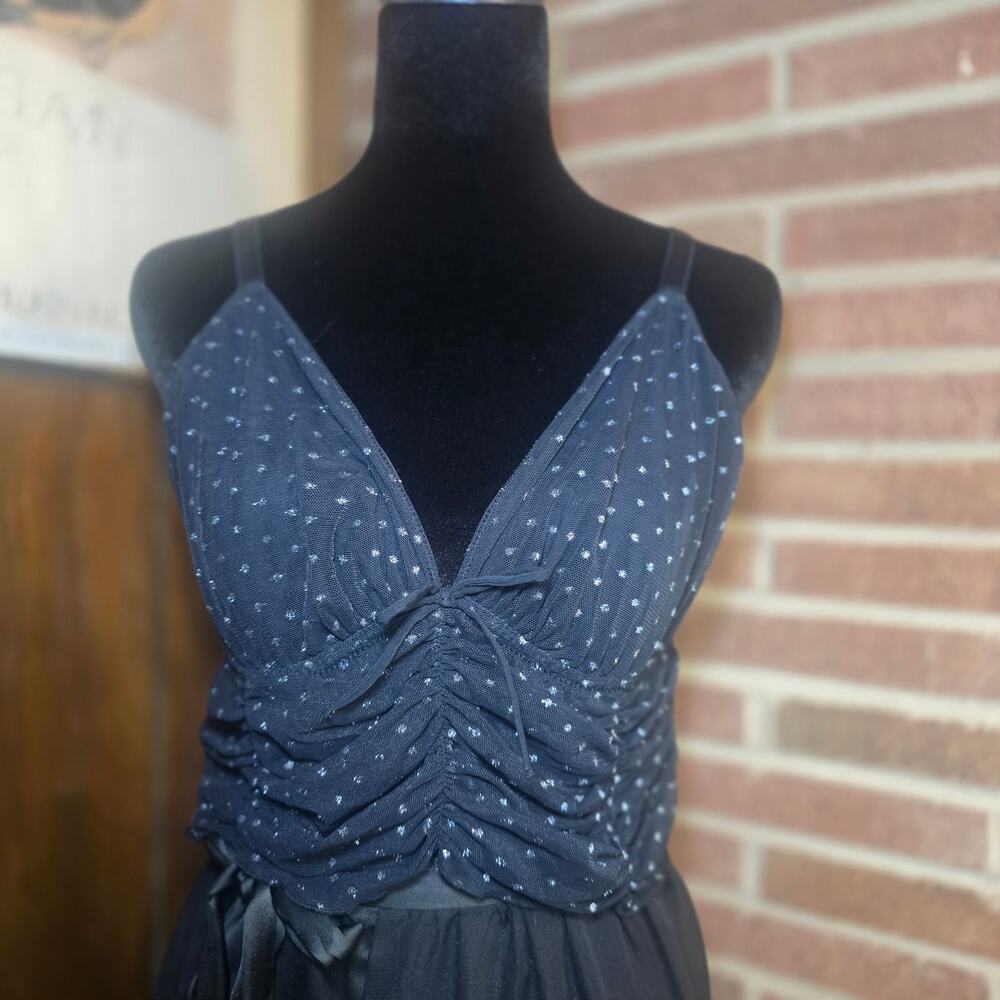 Colsie Black Mesh Ruched Spaghetti Strap Brami Top with Silver Accents